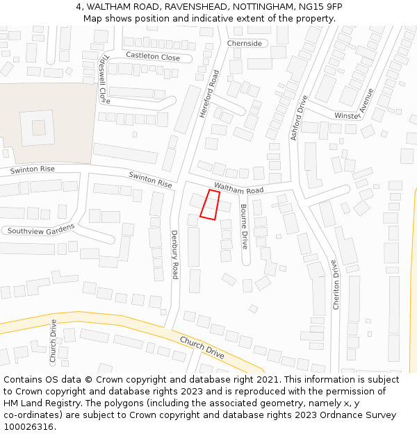 4, WALTHAM ROAD, RAVENSHEAD, NOTTINGHAM, NG15 9FP: Location map and indicative extent of plot