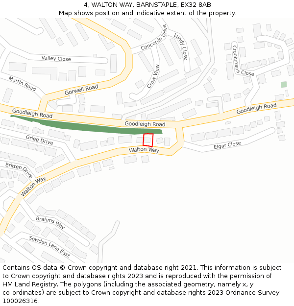 4, WALTON WAY, BARNSTAPLE, EX32 8AB: Location map and indicative extent of plot