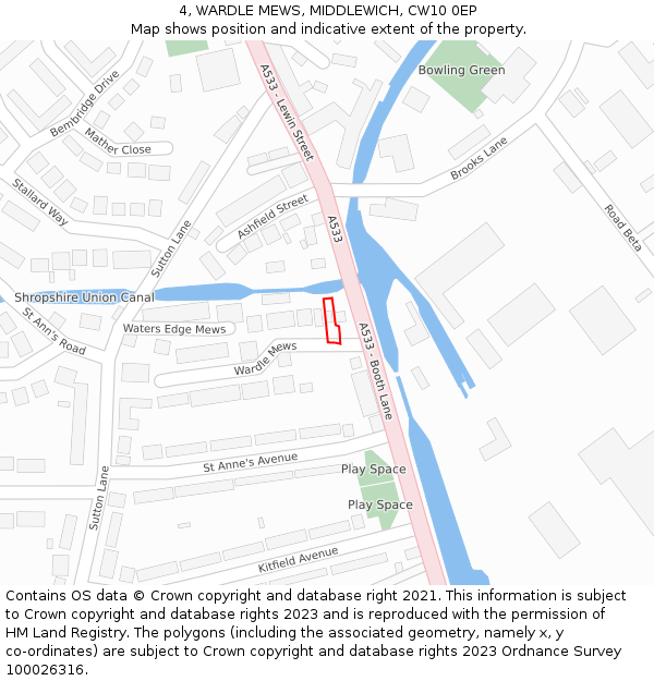 4, WARDLE MEWS, MIDDLEWICH, CW10 0EP: Location map and indicative extent of plot