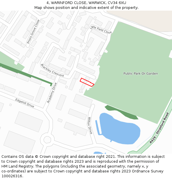 4, WARINFORD CLOSE, WARWICK, CV34 6XU: Location map and indicative extent of plot