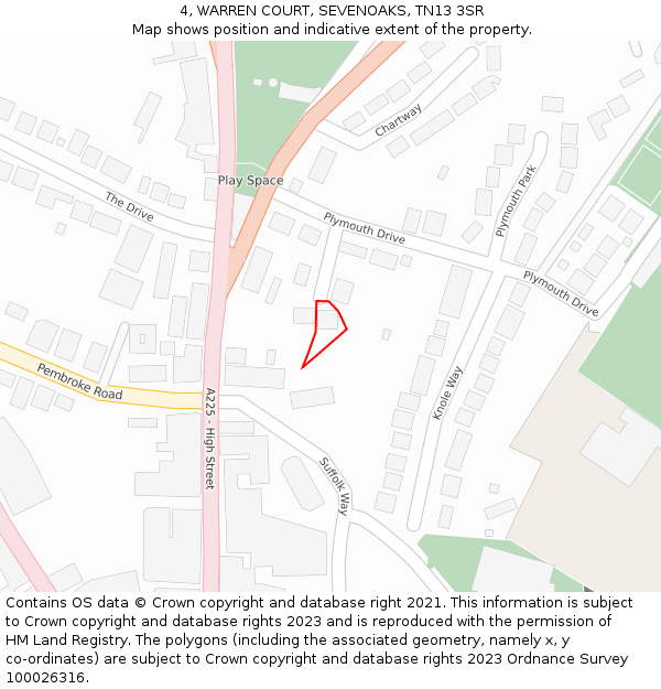 4, WARREN COURT, SEVENOAKS, TN13 3SR: Location map and indicative extent of plot