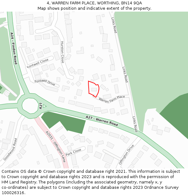 4, WARREN FARM PLACE, WORTHING, BN14 9QA: Location map and indicative extent of plot
