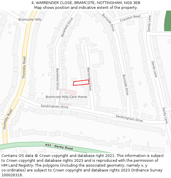 4, WARRENDER CLOSE, BRAMCOTE, NOTTINGHAM, NG9 3EB: Location map and indicative extent of plot