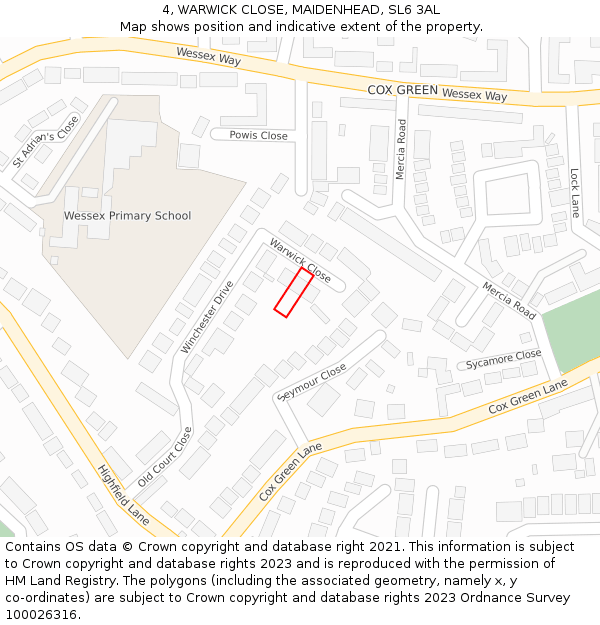 4, WARWICK CLOSE, MAIDENHEAD, SL6 3AL: Location map and indicative extent of plot