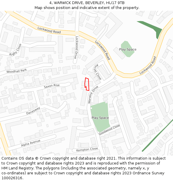 4, WARWICK DRIVE, BEVERLEY, HU17 9TB: Location map and indicative extent of plot