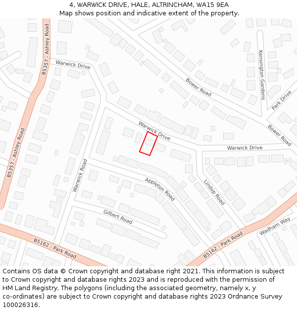 4, WARWICK DRIVE, HALE, ALTRINCHAM, WA15 9EA: Location map and indicative extent of plot