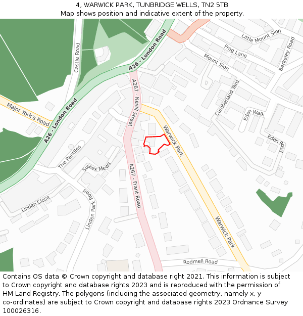 4, WARWICK PARK, TUNBRIDGE WELLS, TN2 5TB: Location map and indicative extent of plot