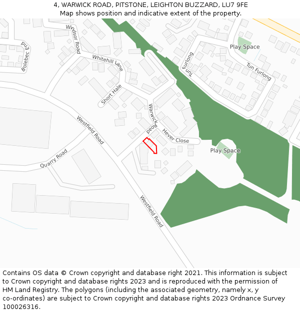 4, WARWICK ROAD, PITSTONE, LEIGHTON BUZZARD, LU7 9FE: Location map and indicative extent of plot