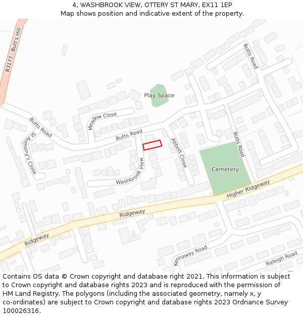 4, WASHBROOK VIEW, OTTERY ST MARY, EX11 1EP: Location map and indicative extent of plot