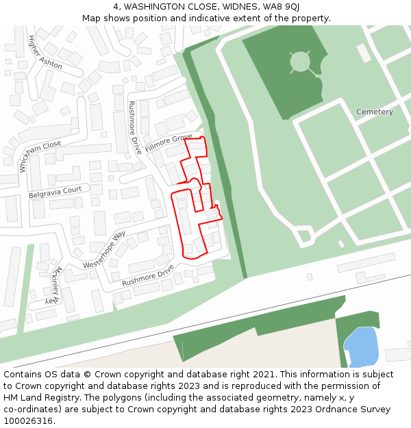 4, WASHINGTON CLOSE, WIDNES, WA8 9QJ: Location map and indicative extent of plot