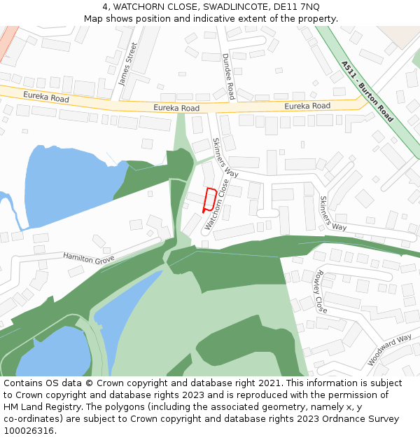 4, WATCHORN CLOSE, SWADLINCOTE, DE11 7NQ: Location map and indicative extent of plot