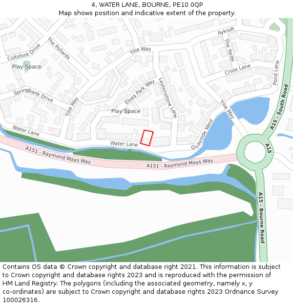 4, WATER LANE, BOURNE, PE10 0QP: Location map and indicative extent of plot