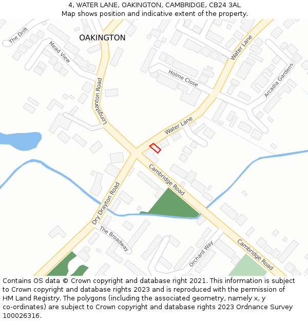 4, WATER LANE, OAKINGTON, CAMBRIDGE, CB24 3AL: Location map and indicative extent of plot