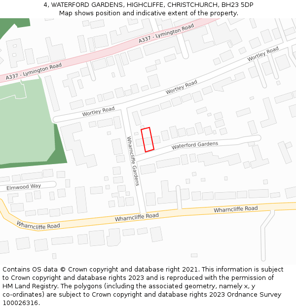 4, WATERFORD GARDENS, HIGHCLIFFE, CHRISTCHURCH, BH23 5DP: Location map and indicative extent of plot