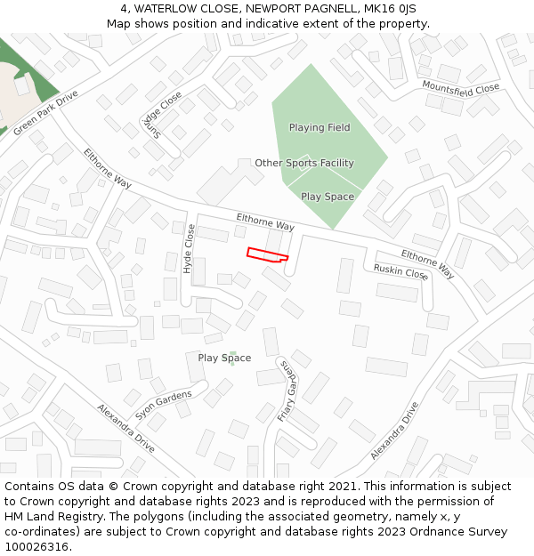 4, WATERLOW CLOSE, NEWPORT PAGNELL, MK16 0JS: Location map and indicative extent of plot