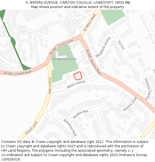 4, WATERS AVENUE, CARLTON COLVILLE, LOWESTOFT, NR33 8BJ: Location map and indicative extent of plot