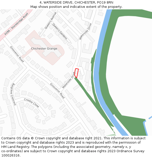 4, WATERSIDE DRIVE, CHICHESTER, PO19 8RN: Location map and indicative extent of plot