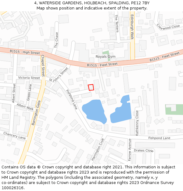 4, WATERSIDE GARDENS, HOLBEACH, SPALDING, PE12 7BY: Location map and indicative extent of plot