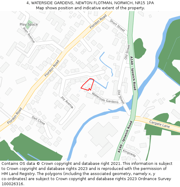 4, WATERSIDE GARDENS, NEWTON FLOTMAN, NORWICH, NR15 1PA: Location map and indicative extent of plot