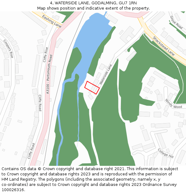 4, WATERSIDE LANE, GODALMING, GU7 1RN: Location map and indicative extent of plot