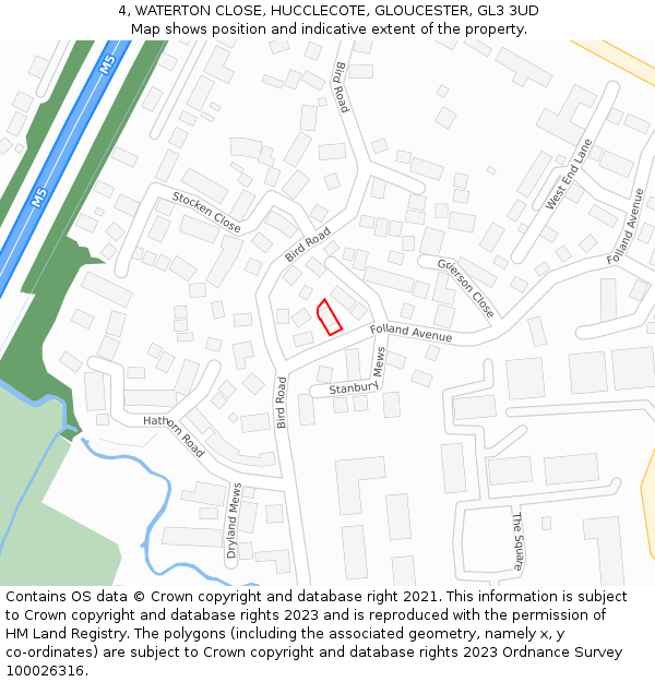 4, WATERTON CLOSE, HUCCLECOTE, GLOUCESTER, GL3 3UD: Location map and indicative extent of plot