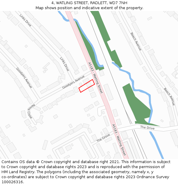 4, WATLING STREET, RADLETT, WD7 7NH: Location map and indicative extent of plot