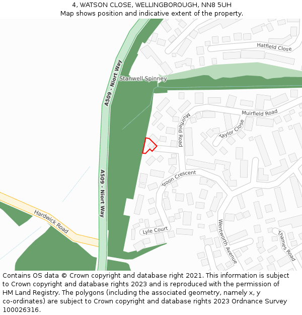 4, WATSON CLOSE, WELLINGBOROUGH, NN8 5UH: Location map and indicative extent of plot