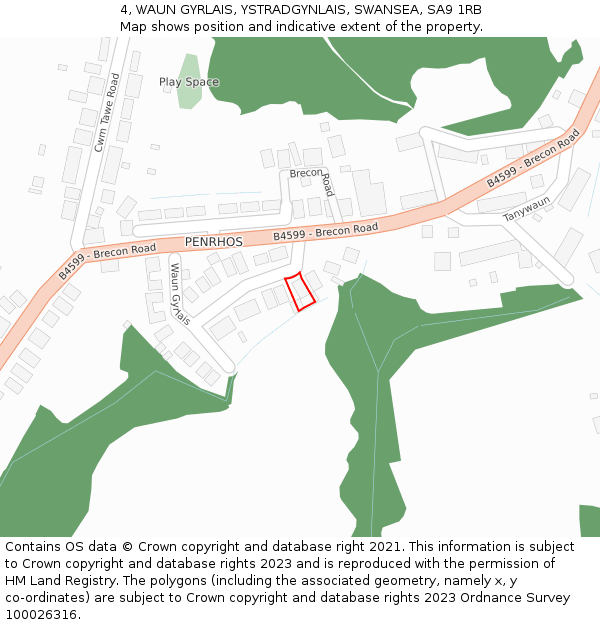 4, WAUN GYRLAIS, YSTRADGYNLAIS, SWANSEA, SA9 1RB: Location map and indicative extent of plot