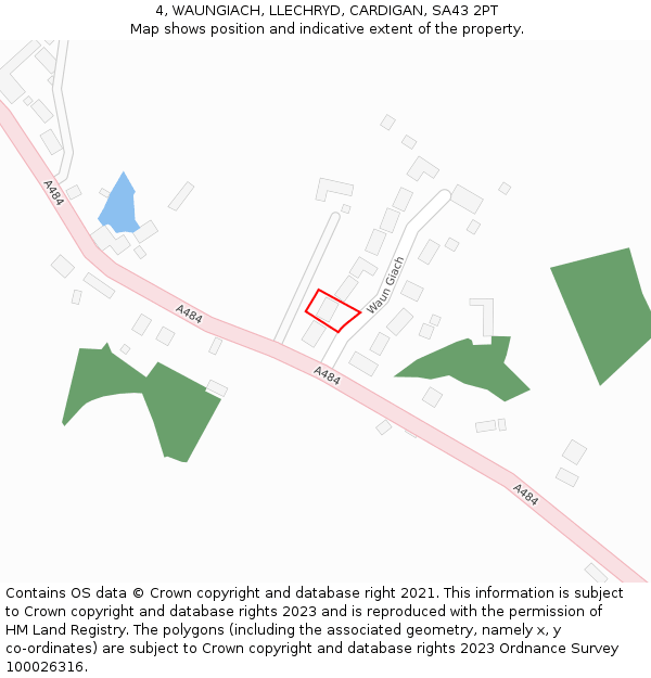 4, WAUNGIACH, LLECHRYD, CARDIGAN, SA43 2PT: Location map and indicative extent of plot