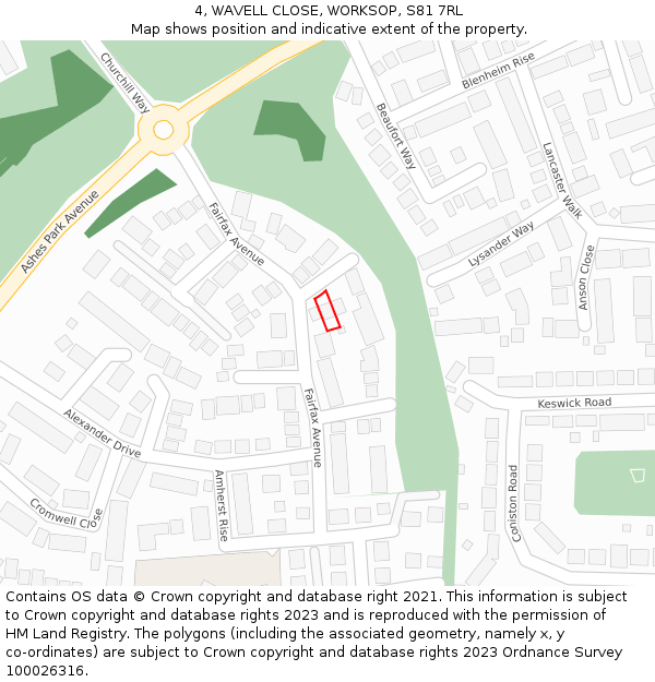 4, WAVELL CLOSE, WORKSOP, S81 7RL: Location map and indicative extent of plot