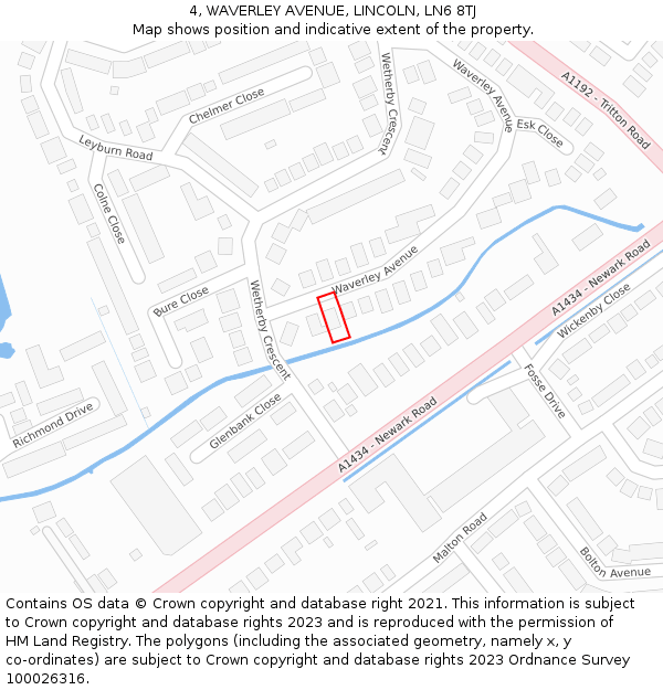 4, WAVERLEY AVENUE, LINCOLN, LN6 8TJ: Location map and indicative extent of plot