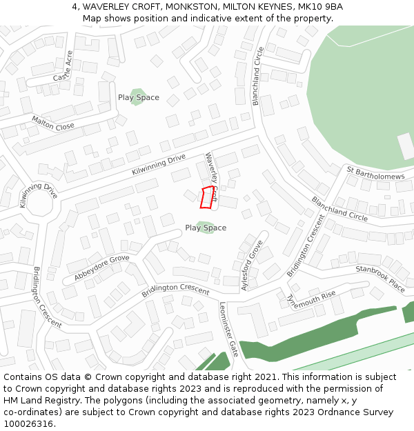 4, WAVERLEY CROFT, MONKSTON, MILTON KEYNES, MK10 9BA: Location map and indicative extent of plot