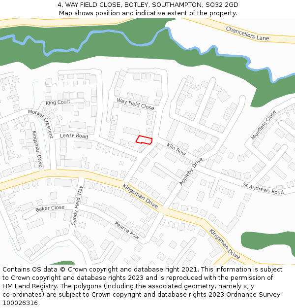4, WAY FIELD CLOSE, BOTLEY, SOUTHAMPTON, SO32 2GD: Location map and indicative extent of plot