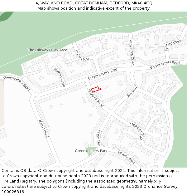 4, WAYLAND ROAD, GREAT DENHAM, BEDFORD, MK40 4GQ: Location map and indicative extent of plot