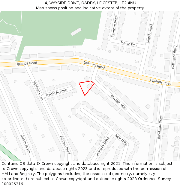 4, WAYSIDE DRIVE, OADBY, LEICESTER, LE2 4NU: Location map and indicative extent of plot