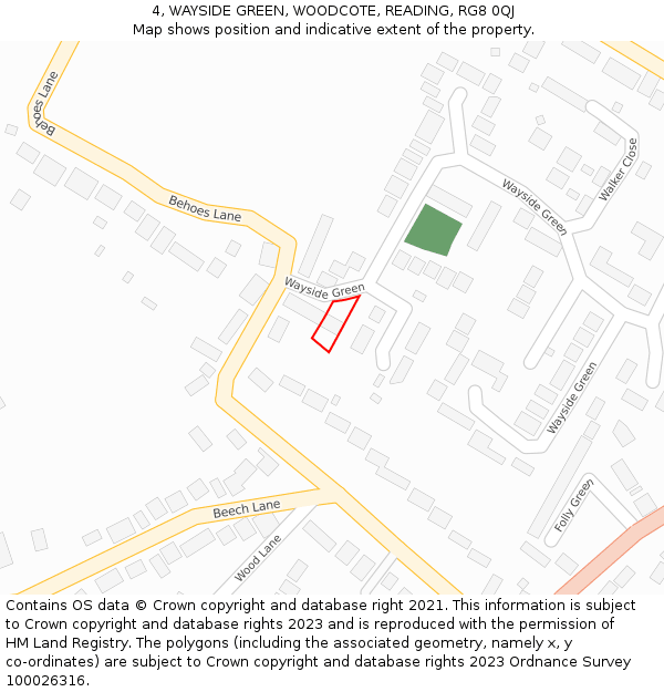 4, WAYSIDE GREEN, WOODCOTE, READING, RG8 0QJ: Location map and indicative extent of plot