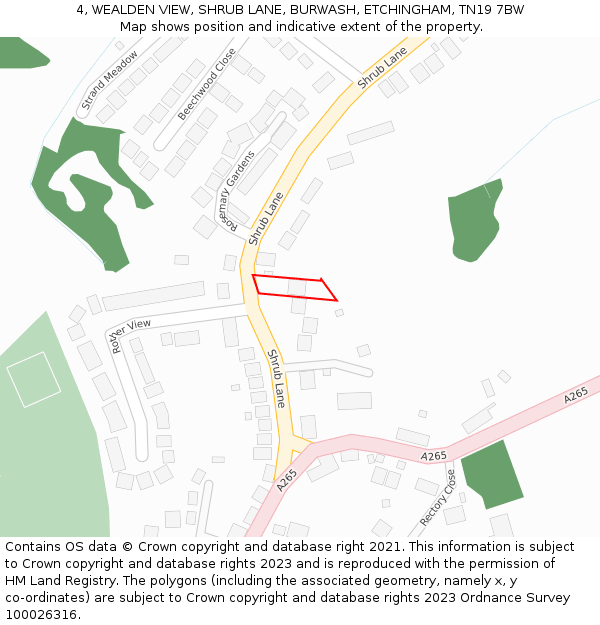 4, WEALDEN VIEW, SHRUB LANE, BURWASH, ETCHINGHAM, TN19 7BW: Location map and indicative extent of plot