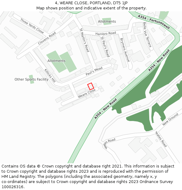 4, WEARE CLOSE, PORTLAND, DT5 1JP: Location map and indicative extent of plot