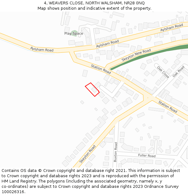 4, WEAVERS CLOSE, NORTH WALSHAM, NR28 0NQ: Location map and indicative extent of plot