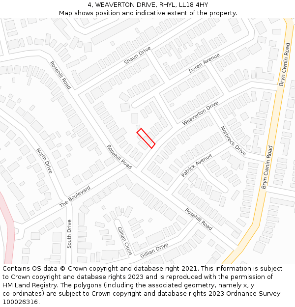 4, WEAVERTON DRIVE, RHYL, LL18 4HY: Location map and indicative extent of plot