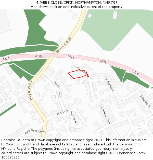 4, WEBB CLOSE, CRICK, NORTHAMPTON, NN6 7GF: Location map and indicative extent of plot