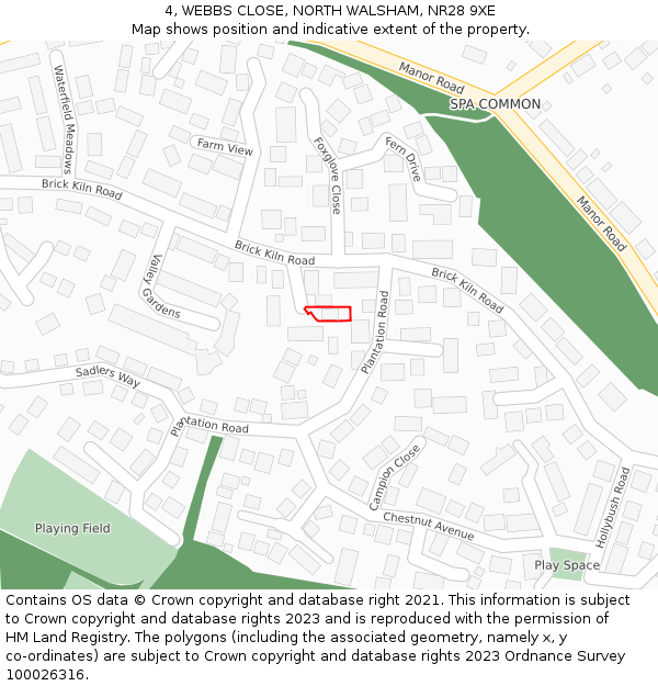 4, WEBBS CLOSE, NORTH WALSHAM, NR28 9XE: Location map and indicative extent of plot