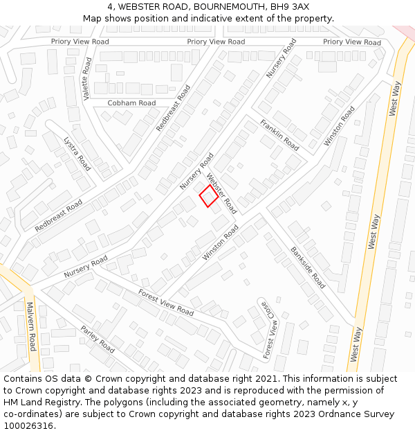 4, WEBSTER ROAD, BOURNEMOUTH, BH9 3AX: Location map and indicative extent of plot