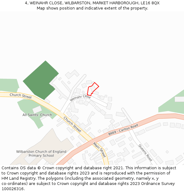 4, WEINAHR CLOSE, WILBARSTON, MARKET HARBOROUGH, LE16 8QX: Location map and indicative extent of plot