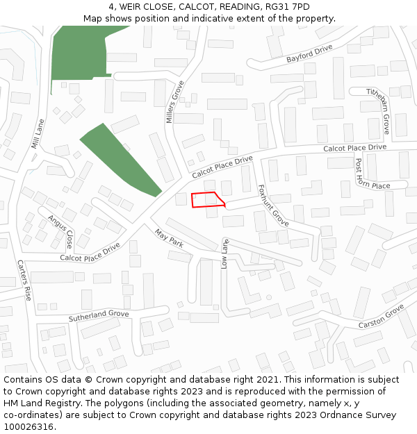 4, WEIR CLOSE, CALCOT, READING, RG31 7PD: Location map and indicative extent of plot