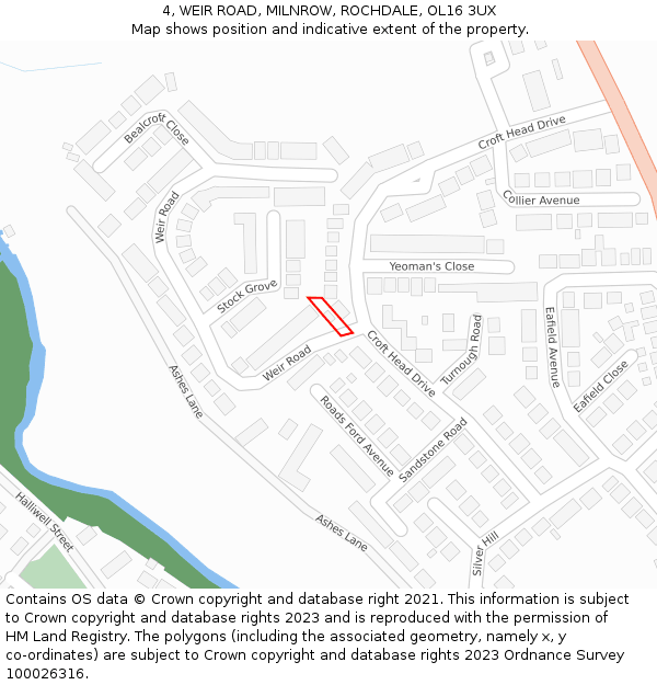 4, WEIR ROAD, MILNROW, ROCHDALE, OL16 3UX: Location map and indicative extent of plot