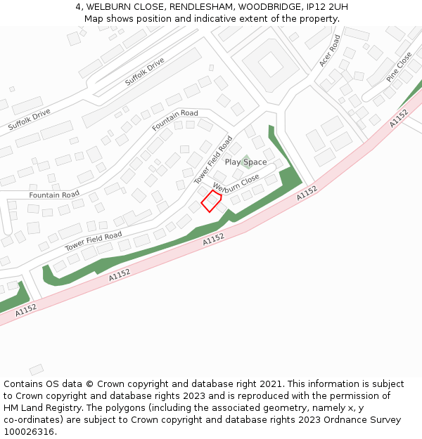 4, WELBURN CLOSE, RENDLESHAM, WOODBRIDGE, IP12 2UH: Location map and indicative extent of plot