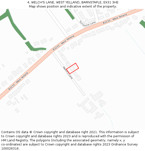 4, WELCH'S LANE, WEST YELLAND, BARNSTAPLE, EX31 3HE: Location map and indicative extent of plot