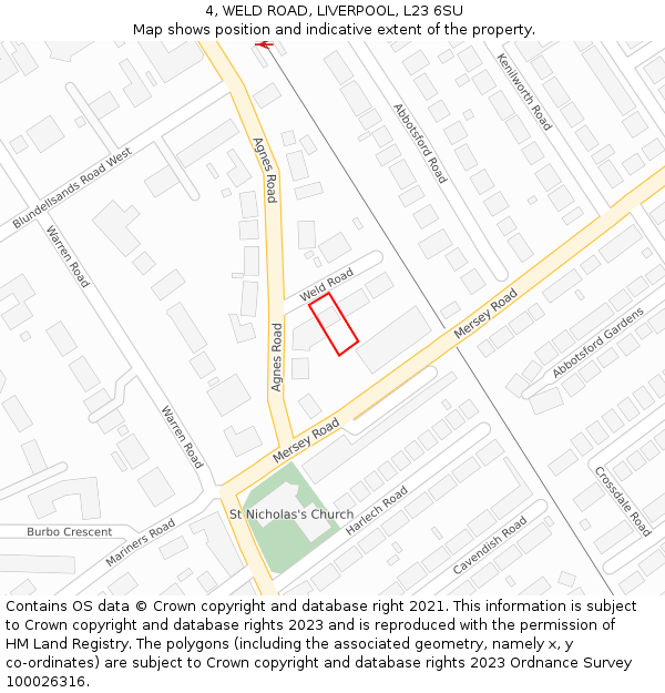 4, WELD ROAD, LIVERPOOL, L23 6SU: Location map and indicative extent of plot