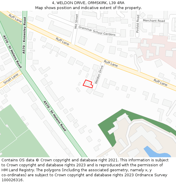 4, WELDON DRIVE, ORMSKIRK, L39 4RA: Location map and indicative extent of plot